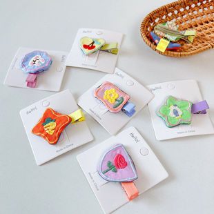 日系小清新刺绣儿童发夹发饰花朵小兔子发卡刘海夹边夹头饰品