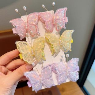 儿童超仙气刺绣蝴蝶发夹女童可爱古风汉服头饰发卡公主刘海侧边夹