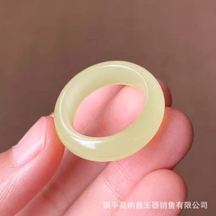 厂家新疆天然和田玉黄口料戒指玉石尾戒和田玉黄玉戒指跑环