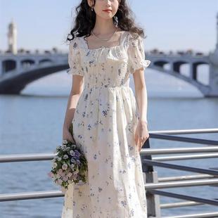碎花连衣裙女夏季 长裙 2025新款 高级感雪纺海边度假初恋裙子泡泡袖