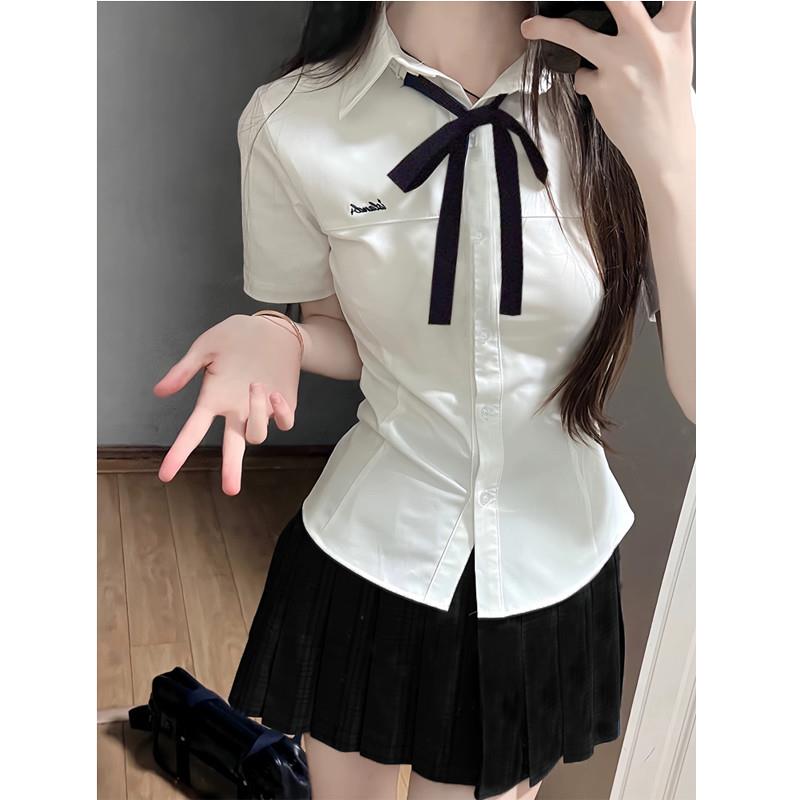 jk收腰短袖衬衫女2025年修身制服日系校供感衬衣女夏季学院风套装