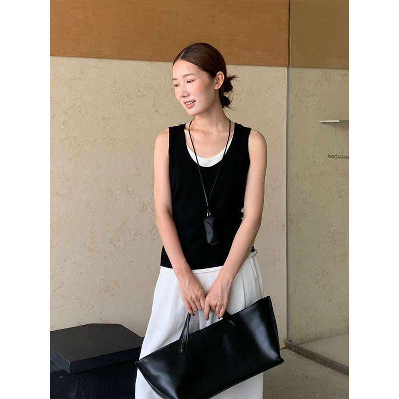 THE MIND拼色假两件吊带背心女2025秋季韩系简约无袖上衣T5627