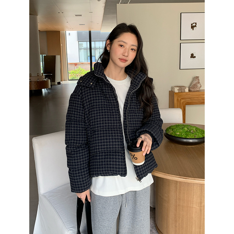 THE MIND羊毛格子连帽羽绒服女2025冬新款90白鸭绒保暖外套T5759D