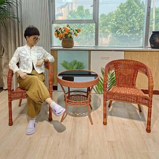 休闲桌两庭院桌椅三件套藤编椅靠背老人一椅 藤椅椅阳台小桌椅老式
