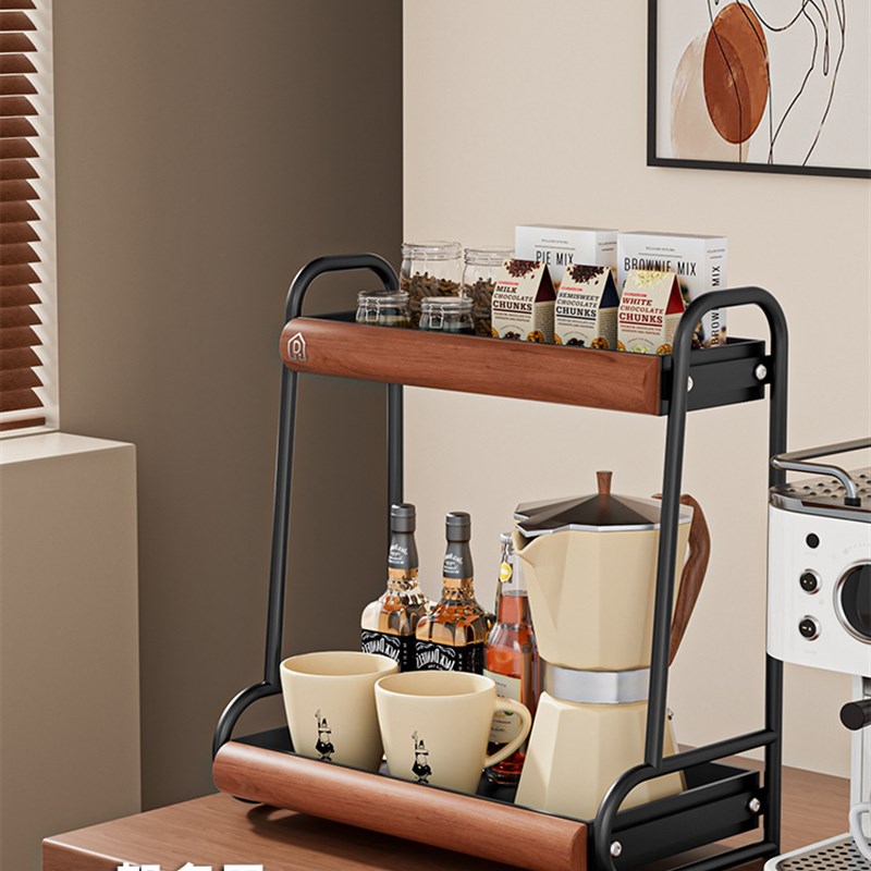 榉木调料a品置物架厨房双层家用台面多功能调味料放油盐酱醋收纳