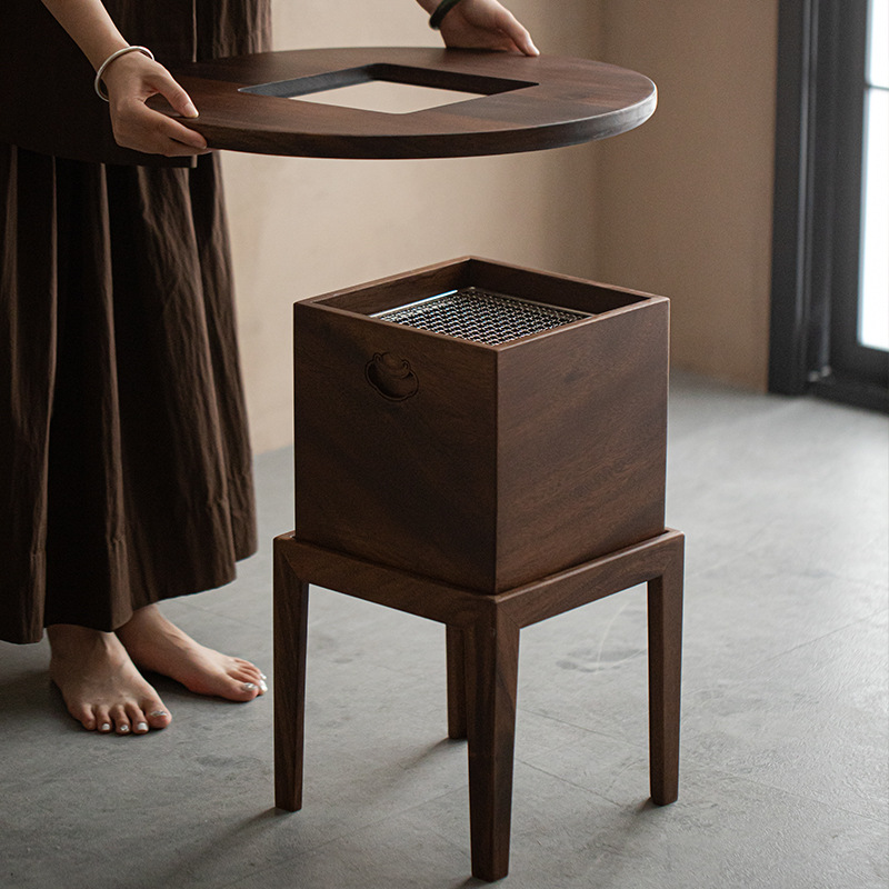 清欢丨胡桃木火钵碳炉o箱组合  家用多功能边茶桌 茶空间围炉煮茶