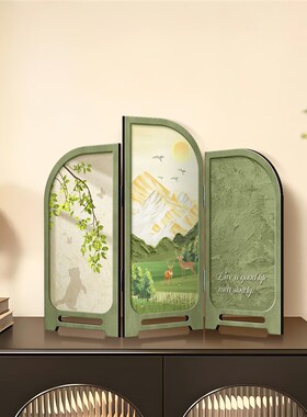 法式复古桌面摆件客厅小屏风装饰画中古风入户玄关边柜电视柜摆画