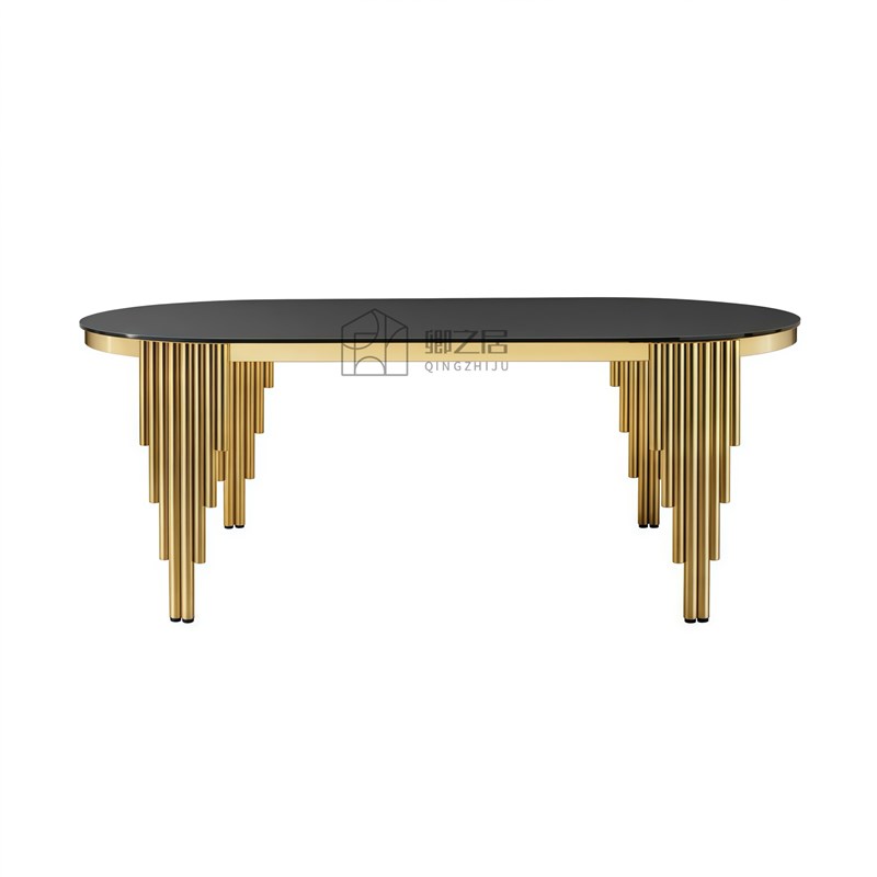 轻奢不锈钢高级感餐桌现代简约家用设计师款大理石长方形高端饭桌