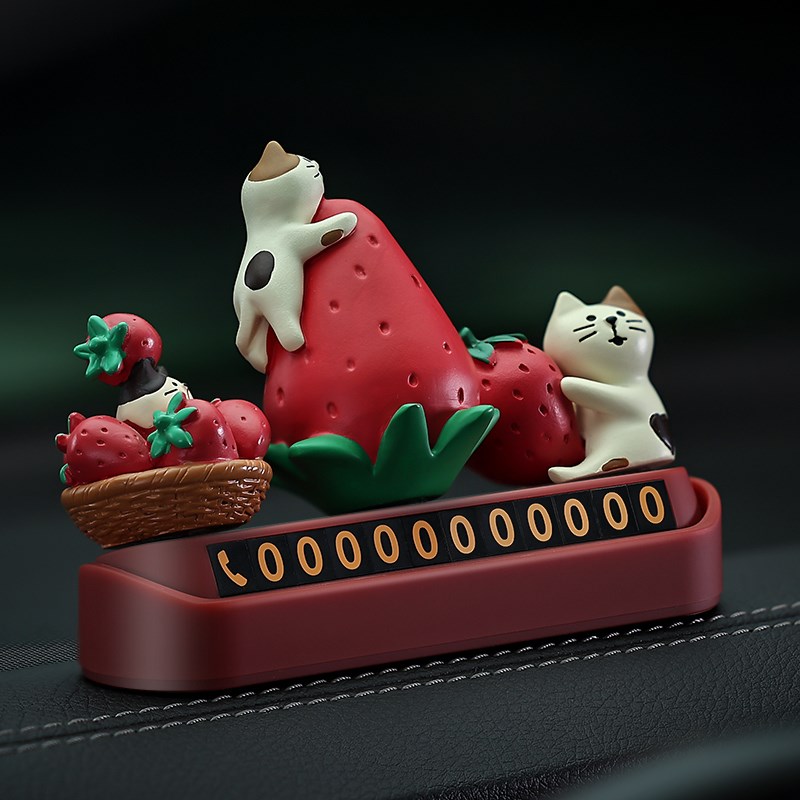 草莓猫汽车临时停车电话号码牌车载挪车牌车内装饰摆件实用好物