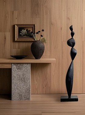 酒店别墅创意抽象雕塑实木艺术品摆件样板房会所玄关W落地装饰摆