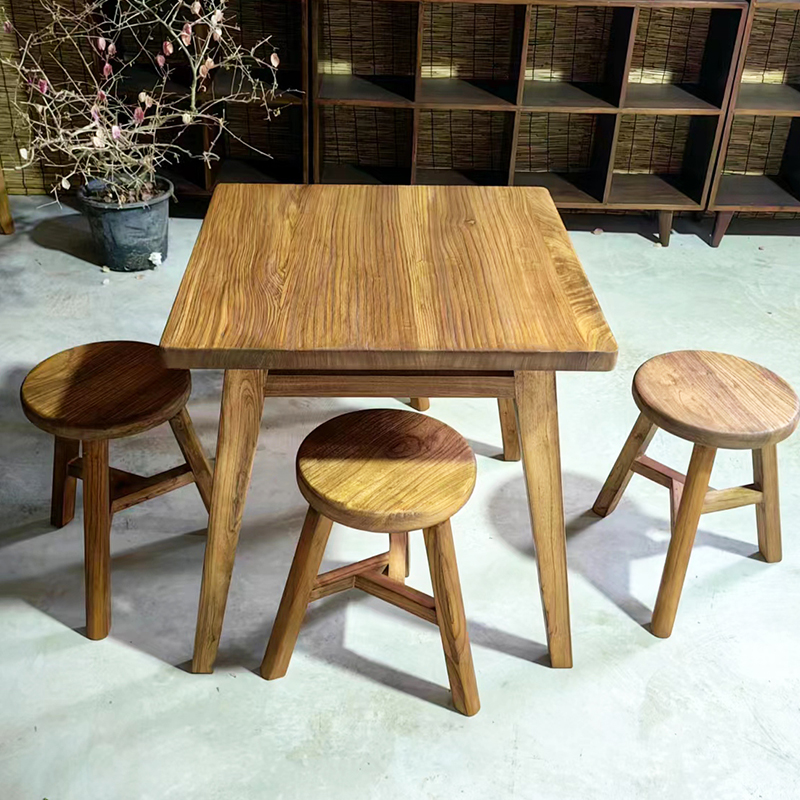 老榆木实木客厅小户型诧寂风简约阳台庭院休P闲咖啡洽谈茶桌餐桌