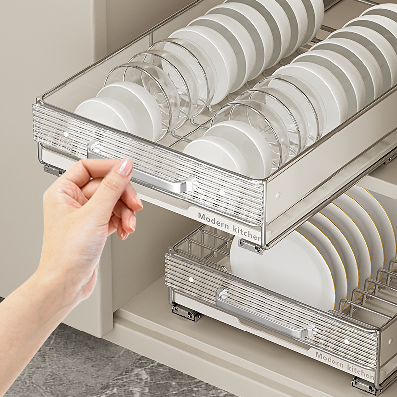厨房碗碟收纳层架沥水碗架子不锈钢家用整体橱柜K内置抽拉式碗篮2