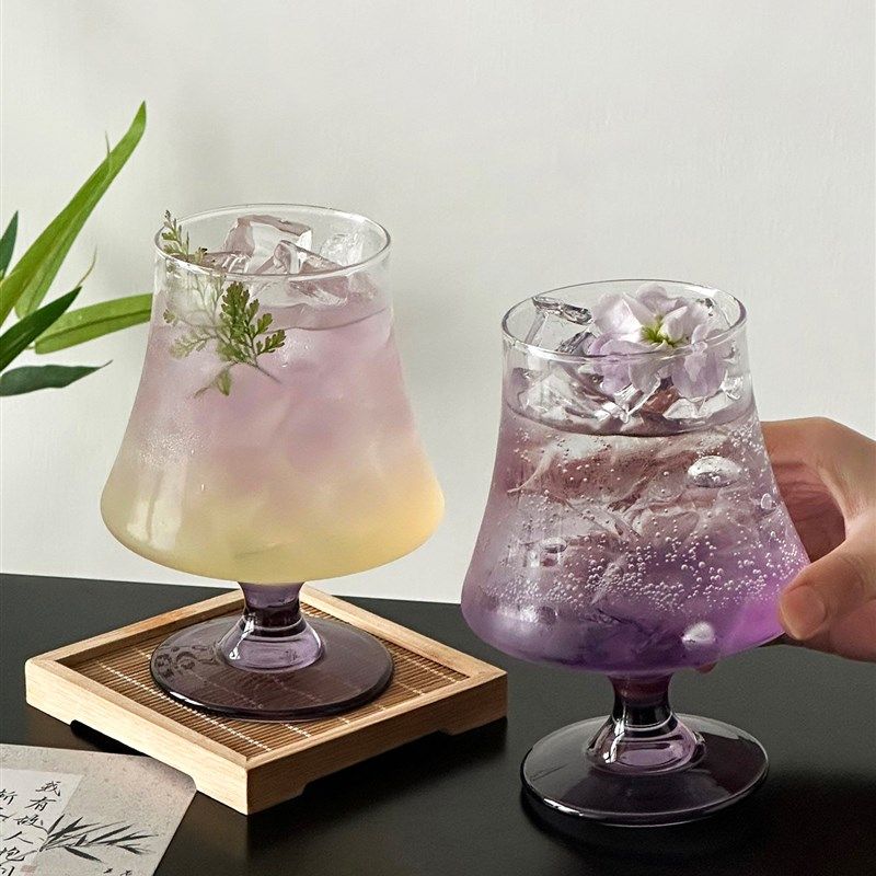 设计感小众大肚玻璃杯微醺酒杯创意鸡尾酒杯气泡水杯果茶杯饮品杯