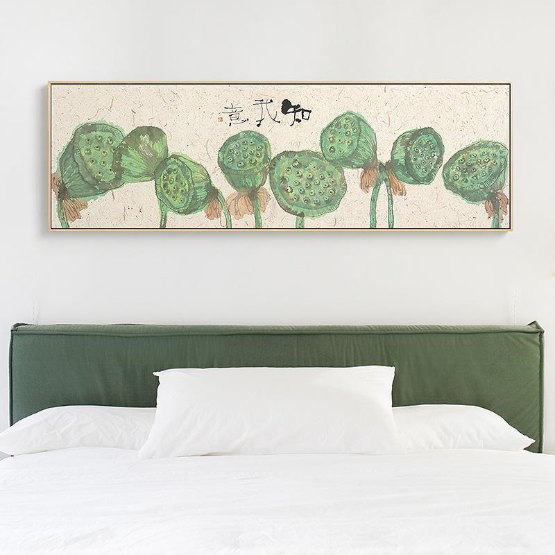 网红荷花中式卧横室装饰画幅w长形壁画客厅荷花莲子墙画新床头挂图片