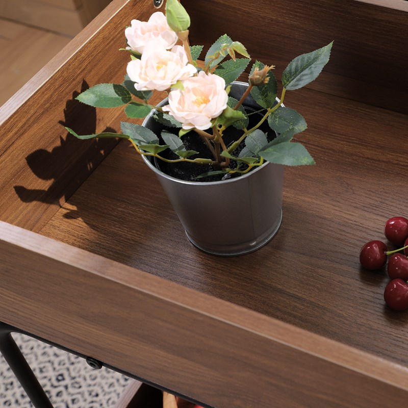 可移动边几小推车中古茶几置物架胡桃木色客厅沙发边柜收纳小餐车