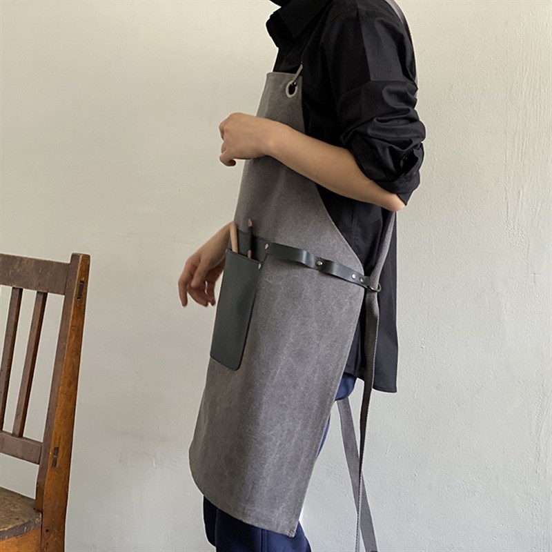 中餐厅同款加厚h帆布围裙可定制logo印字无袖罩衣牛仔咖啡师工作