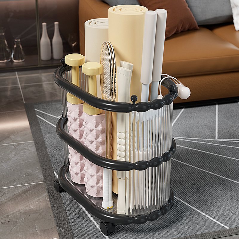 瑜伽垫收纳筐可移动健身s运动器材收纳箱家用带轮夹缝篮球收纳架