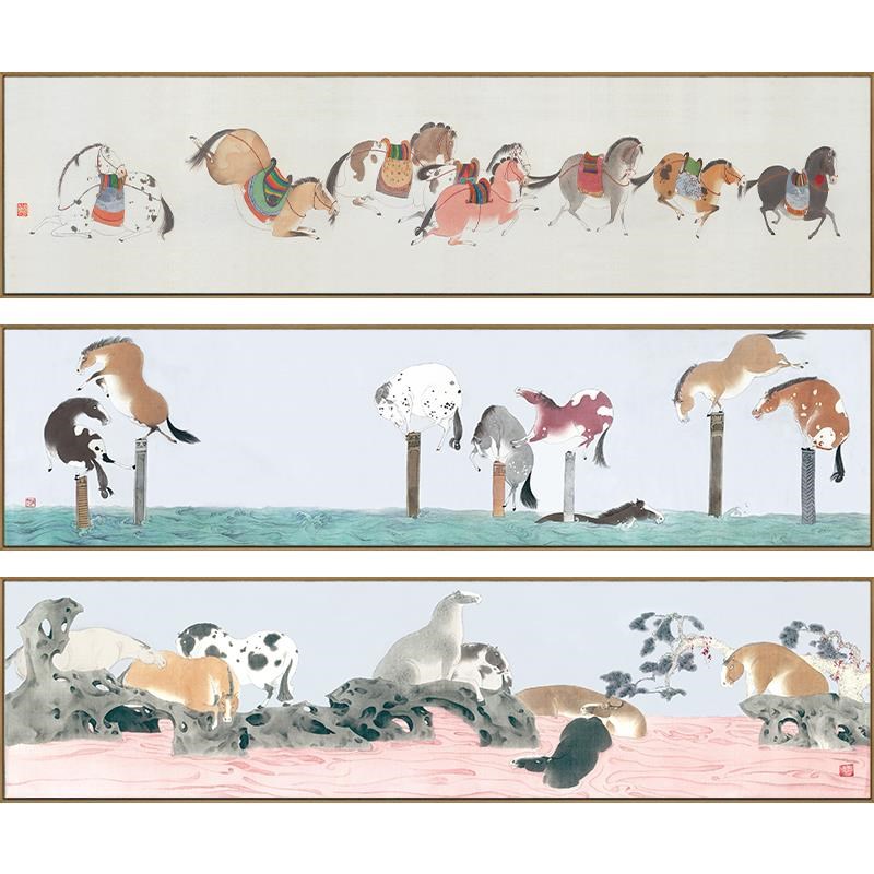 网红燕雷八骏图马到功挂s画画新中式客厅背景墙面装饰卧室床成头图片