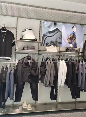 靠上陈列架带灯墙展柜男装店展示架不锈钢落地墙衣架自由组合双层