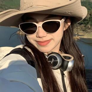 复古个性猫眼墨镜女款骑行登山护目镜防晒眼镜白框太阳镜防紫外线