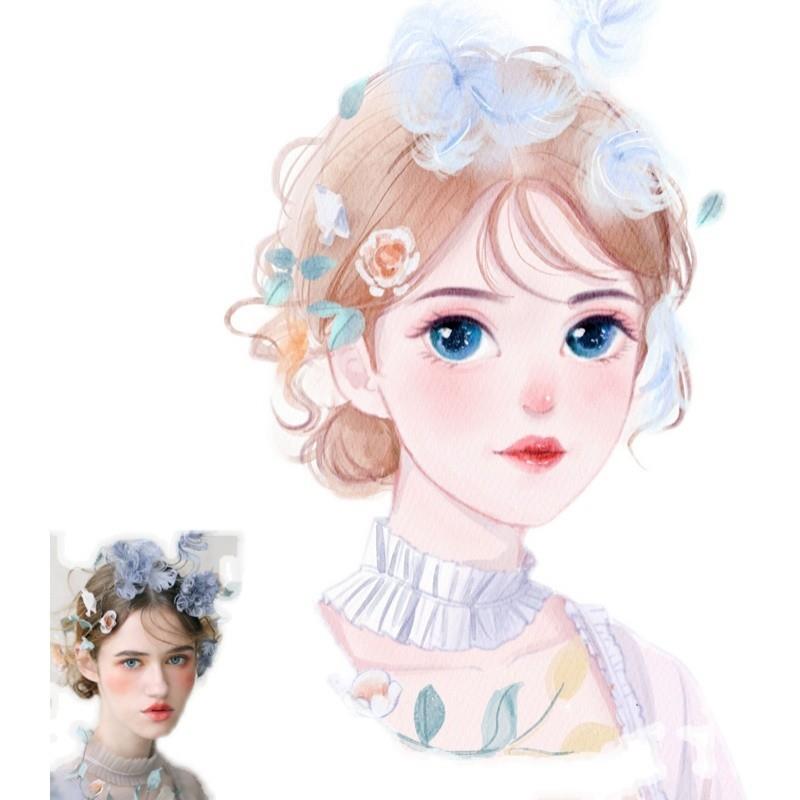 水彩漫画头像手绘真人照片设计卡通人像肖像画像结婚同事礼物定制