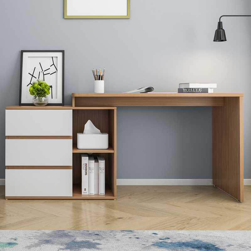 易卓L型电脑桌原木色转角伸缩书桌简约家用卧室双人学习桌办公桌