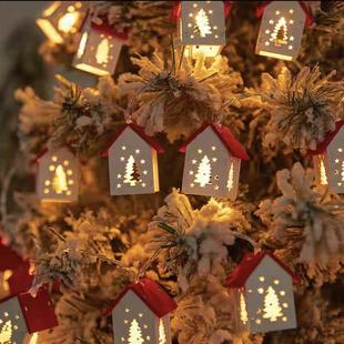 跨境圣诞木质小房子LED灯串爱心木头屋子氛围五角星圣诞树装饰灯
