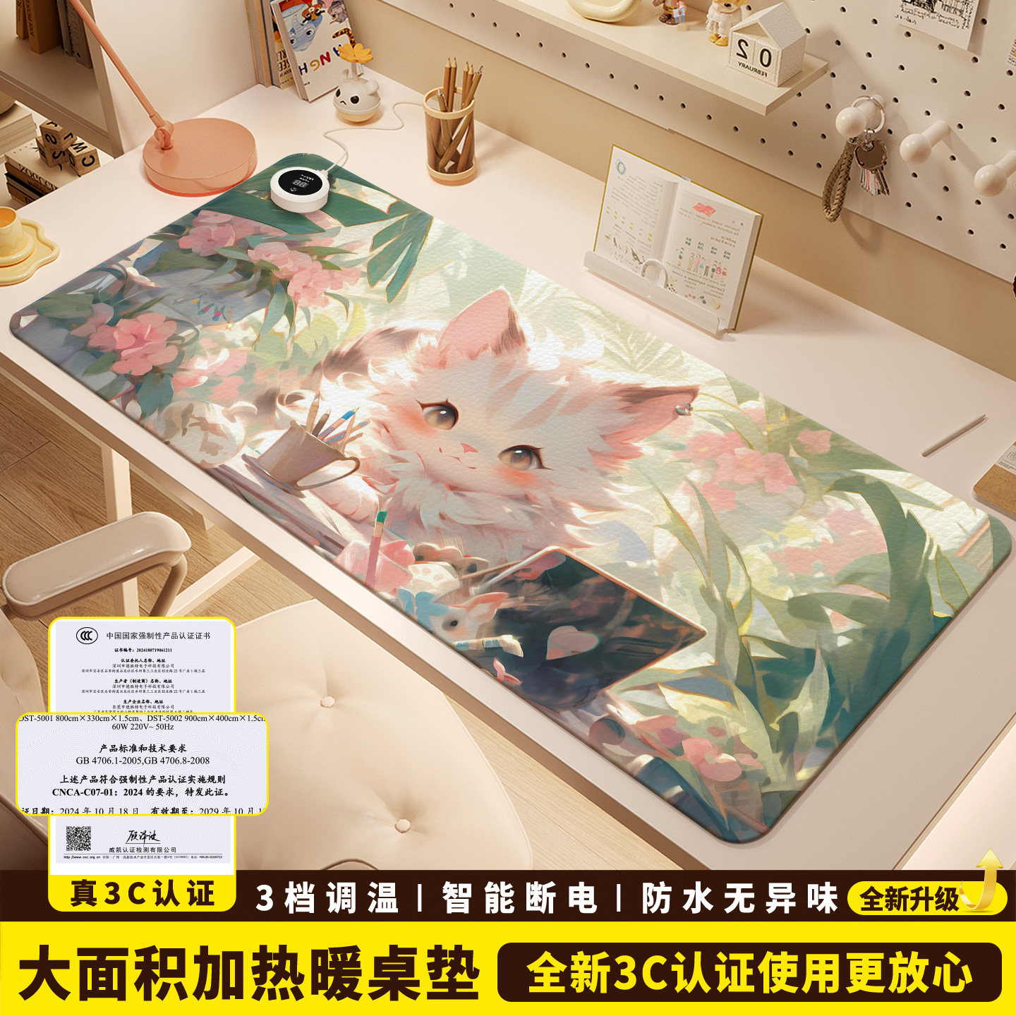 加热鼠标垫超大暖桌垫女生高颜值办公室左侧开关工位皮革加热垫电脑桌面发热键盘垫软垫子写字写作业电热桌垫