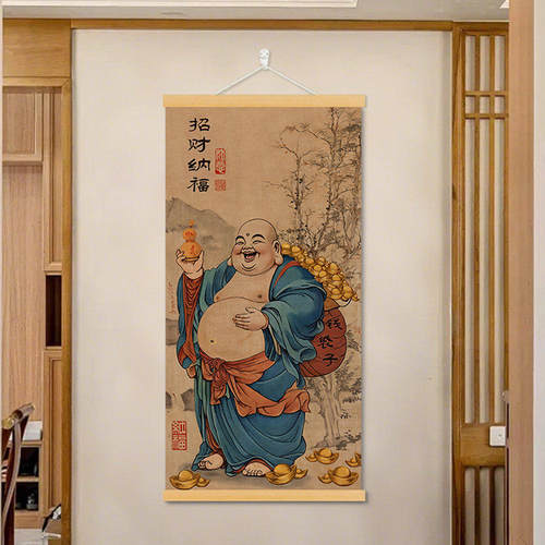 现代装饰画钱袋子弥勒佛挂画装饰