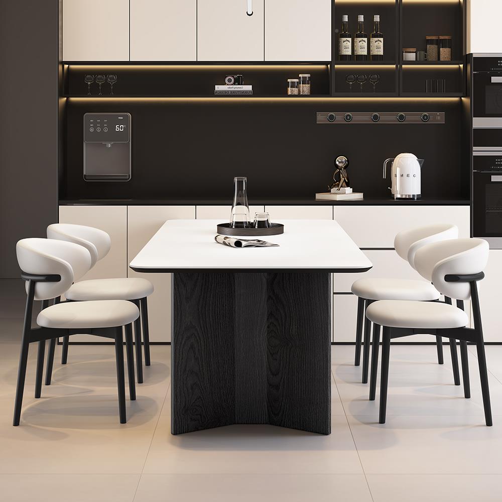 奢轻意式极简小户吃椅型长方形家用复古风岩板餐桌组合98919846实