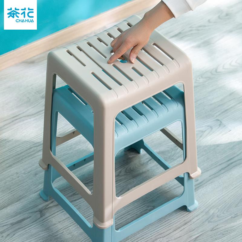 0838 084茶花凳子家料用塑高板加子厚凳餐桌客厅小胶凳结实耐用餐