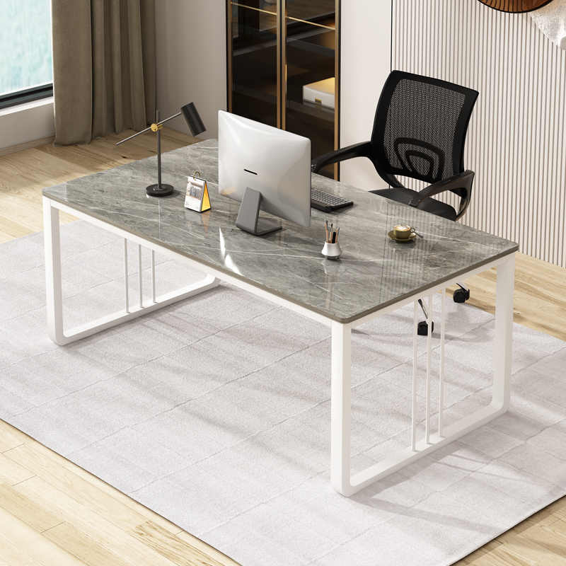 岩板电脑桌台式书桌卧室家用学习写字办公桌易清洁轻奢现代简约-封面