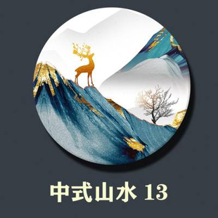 大理石背景定制玄关背景墙中式 修人造石材板 饰圆形盘高端装 山水装