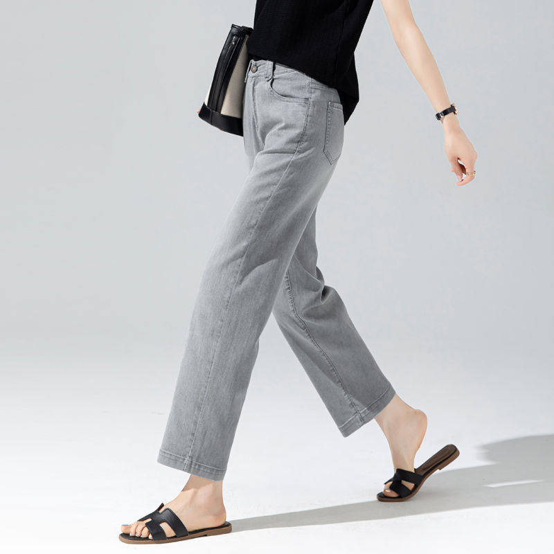 石墨灰牛仔裤女秋冬百搭天丝九分烟管裤显瘦窄版直筒裤女2025新款
