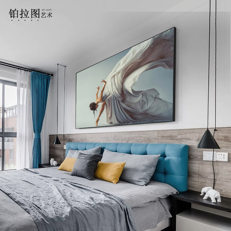 卧室床头装饰画超现实主义美女人物背影艺术油画黑白个性酒店挂画图片