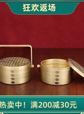 黄铜蒸笼摆件蒸蒸日上收纳盒茶叶罐干果盒客厅装饰品开业乔迁礼品
