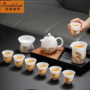 2024新款 高档手绘冰种玉瓷功夫茶具套装 家用会客茶杯盖碗礼盒送礼