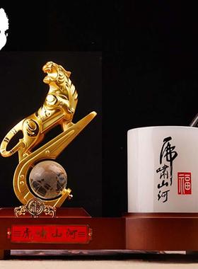 虎啸山河笔筒摆件中式家居书房装饰品老板办公室桌面摆设开业礼品