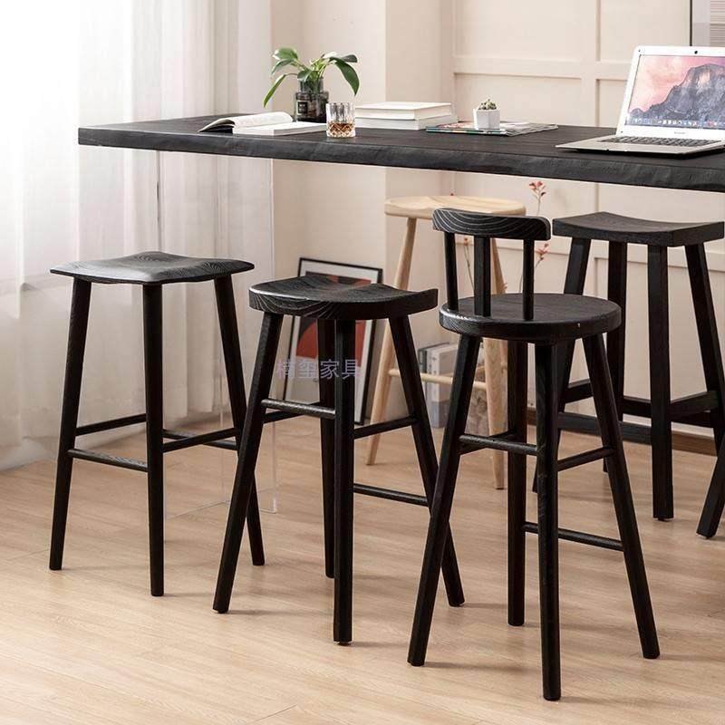 侘寂风黑色实木吧台椅轻奢家用白蜡木高脚凳吧台凳原木靠背休闲椅,住宅家具,家用高脚椅,淘宝优惠券,粉丝福利购,淘宝优惠卷