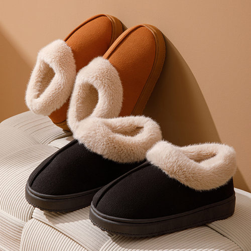 磨砂绒棉拖鞋女家居家用2025新款室内防滑保暖冬季毛毛绒拖鞋男款