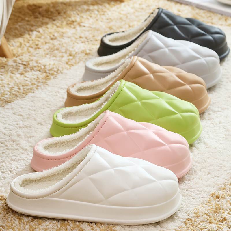 踩屎感秋冬季棉拖鞋女防水鞋面加绒厚底防滑月子鞋情侣室内保暖鞋