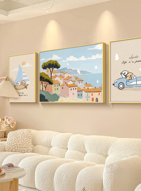 线条小狗客厅装饰画奶油风卡通儿童房挂画2024R新款沙发背景墙壁