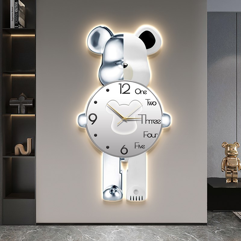 暴力熊玄关装饰画Kaws潮牌壁画带钟表leLd灯画高级感走廊过道挂画