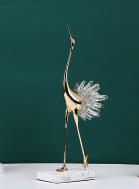 新中式软装家居客厅电视柜玄关轻奢透明水晶P仙鹤摆件金属工艺品