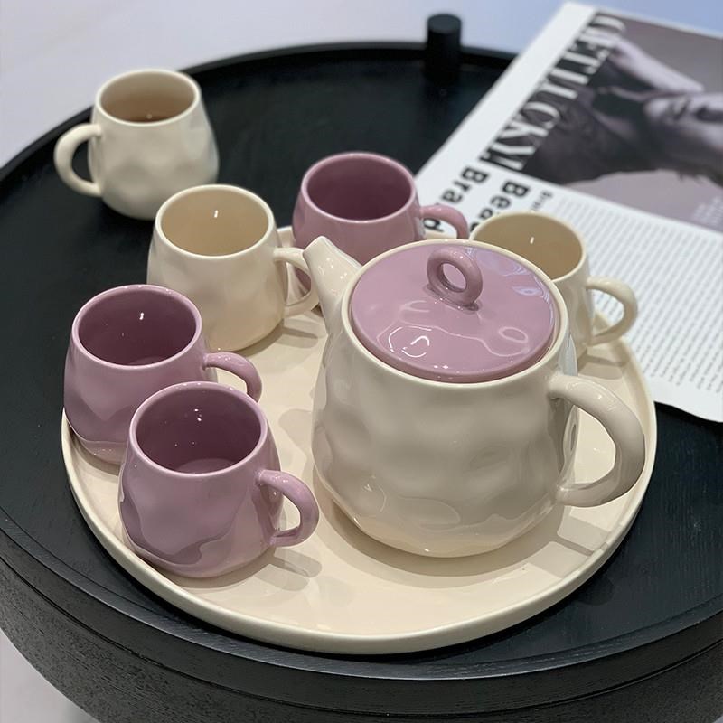 家用轻奢陶瓷水杯套装茶几茶具奶油风客厅高级R感杯具乔迁新居水