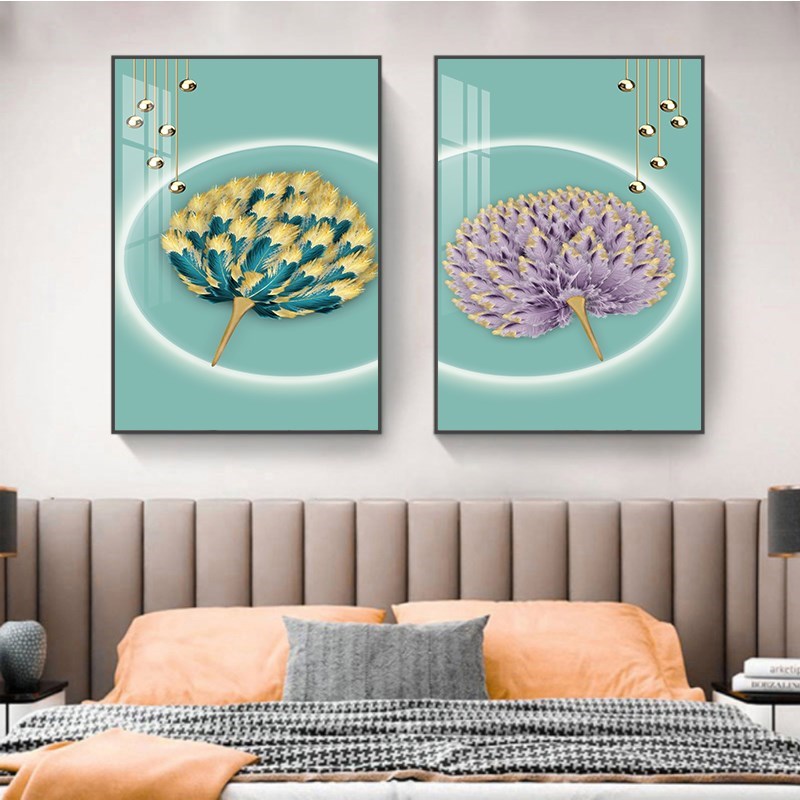 卧室床头装饰画现代简约温馨宾馆房间背景画N轻奢壁画两联主卧挂