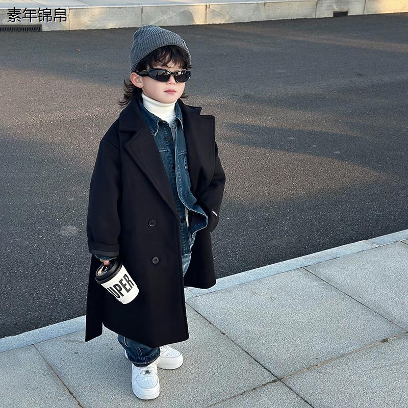 儿童毛呢大衣洋派秋冬新款男童2024外套中大童中长版百搭呢子上衣