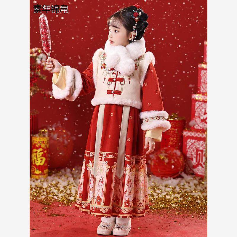 拜年服女童中国风冬装2025新款喜庆过年唐装冬季儿童新年汉服古装
