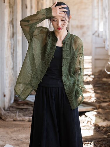 中式国风棉麻女装衬衫女设计感小众防晒国潮空调衫开衫上衣外套女