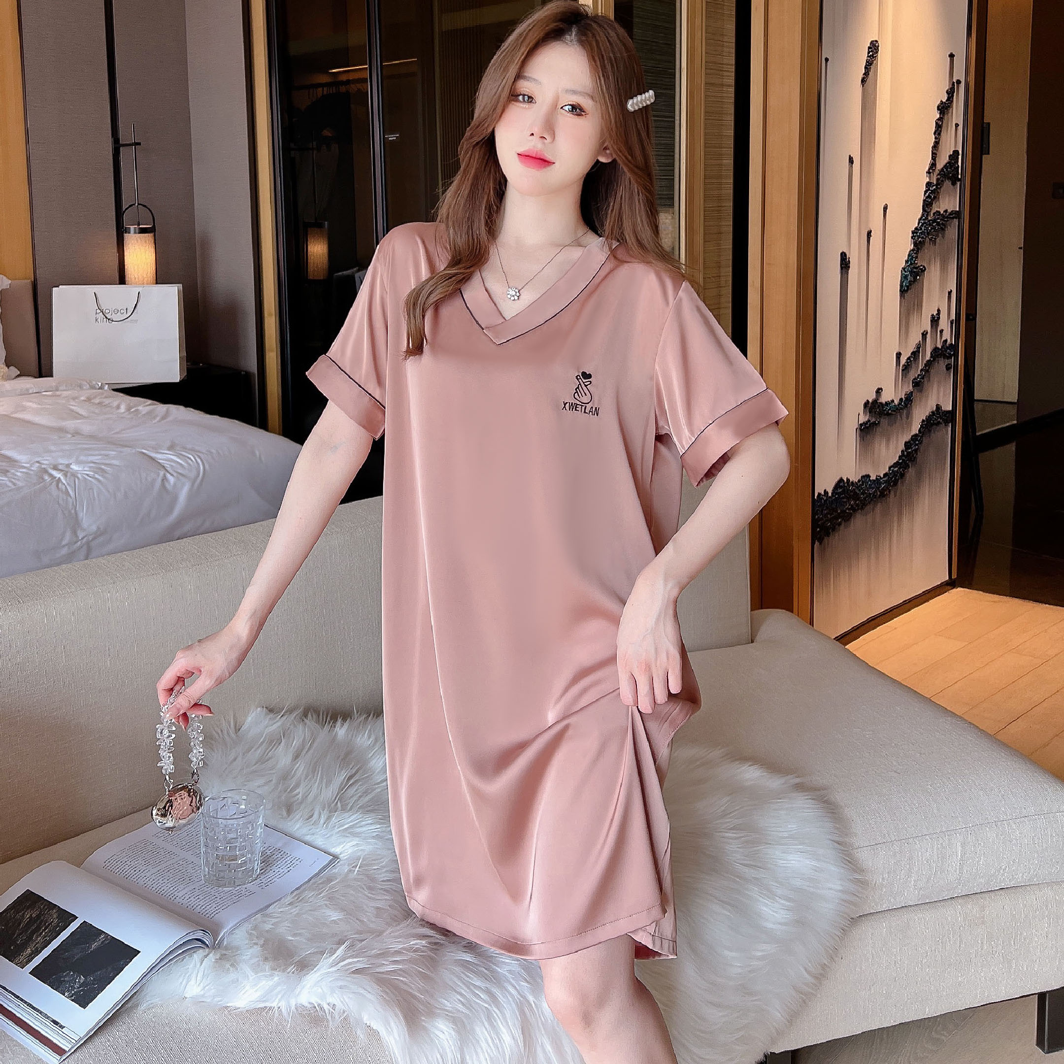 睡裙女夏季冰丝短袖睡衣高级感